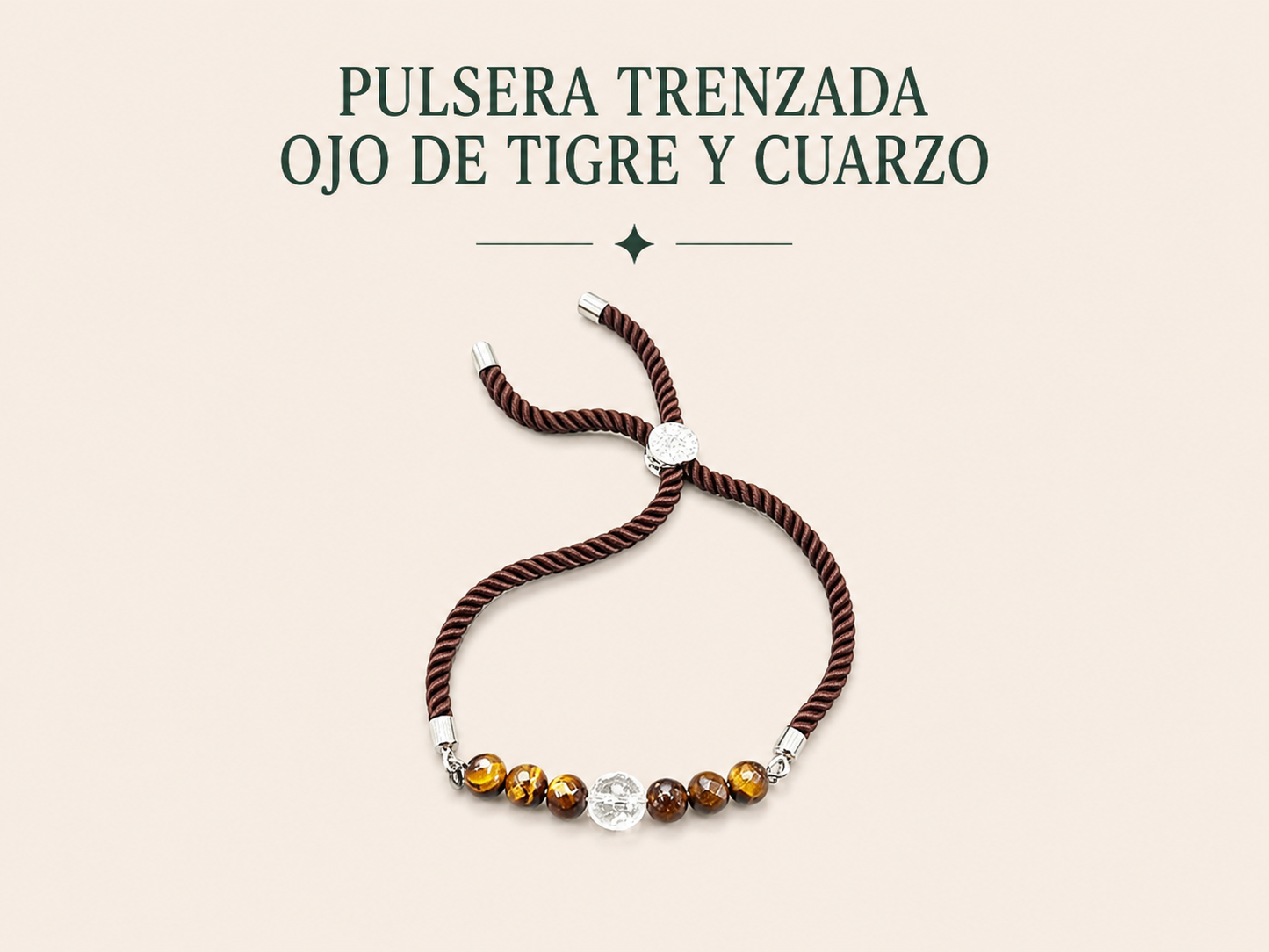 Pulsera trenzada ojo de tigre y cuarzo