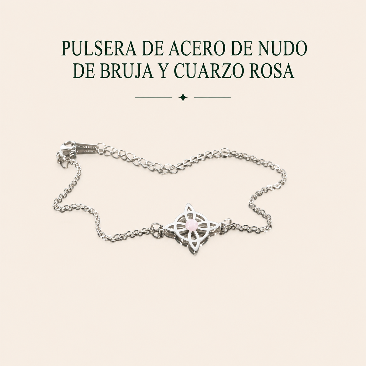 Pulsera nudo de bruja cuarzo rosa